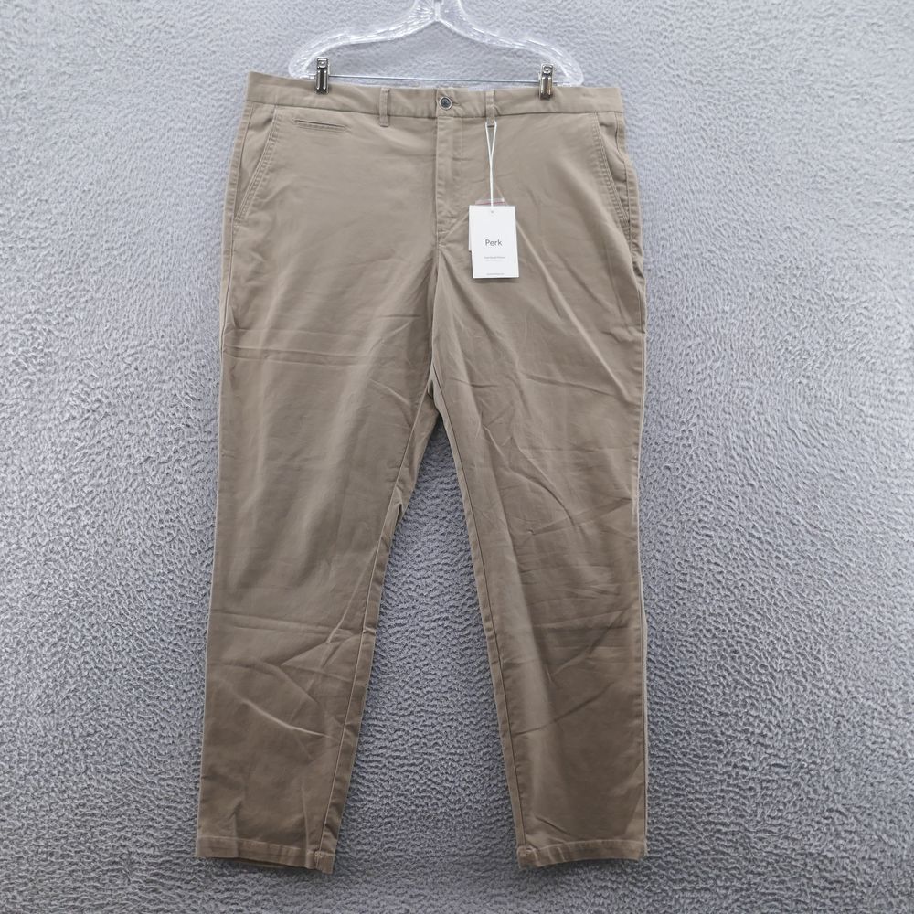 Perk Mens Feel Good Slim Fit Chino Pants 42x32 Brown High Rise Stretch Twill NEW
